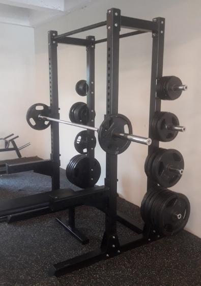 Half Rack with Storge Posts with Olympic Barbell and Olympic Weight Plates 